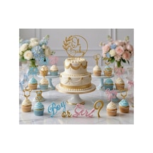 20 Parça Baby Shower Temalı Cinsiyet Belirleme Partisi Pasta Süsü Seti Dekoratif