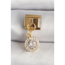 Mey İthalat 316l Çelik Gold Renk Sallantı Daire Zirkon Taşlı Nomination Charm Çok Renkli