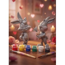Bugs Bunny Tavşan Boyama Seti 6 Renk Akrilik + 2 Fırça Sevgili & Çocuk