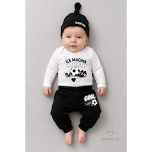 Babyden's Bebek 3'lü Takım Siyah Beyaz Taraftar Temalı Uzun Kol %100 Pamuk Yenidoğan Seti İlk Maçıma Hazırım