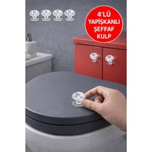 4'lü - 2026 Şeffaf Kristal Kulp Yapışkanlı Mini Kapı Kulpu, Tuvalet Kapağı & Dolap Çekmece Kulbu Diğer