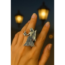 Başak Burcu Simgeli Unisex Ayarlanabilir Metal Yüzük Gümüş - Gri