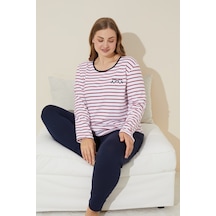 Siyah İnci Pamuklu Curve Büyük Beden Battal Boy Örme Pijama Takım 24240638 Kırmızı Beyaz