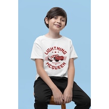 Sevbano Lightning Mcqueen Baskılı Unisex Şimşek Arabalar Çizgi Film Çocuk Beyaz