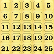 1-25 Kapı, Masa, Dolap Numarası Altın Metal Etiket 5x5 Cm