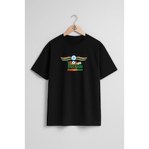 Oversize 15 August Happy Independence Day India Göğüs Tasarımlı Unisex T-shirt Siyah