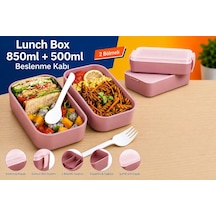 Dordoi Astrallife 2 Katlı Beslenme Kabı 850 Ml + 500 Ml Bölmeli Lunch Box Çatal Kaşık Seti Pembe Renk Çok Renkli