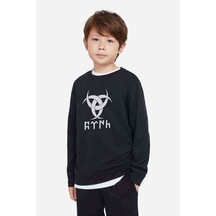 Tshirthane Göktürk Türk Teşkilatı Mahsusa Baskılı Unisex Çocuk Siyah Sweats Siyah