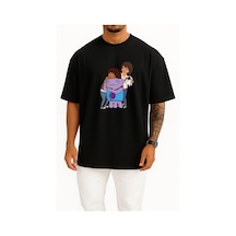 Bahriyeli Collection Oversize Home Adventures With Tip Oh Lucy Göğüs Tasarımlı Unisex T-shirt SIYAH