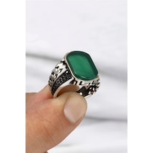 Zincir Desenli Mikro Süslemeli Karartmalı Gümüş Erkek Yüzük -8345 Gümüş