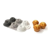 6 Bölmeli Silikon Muffin Ve Mini Kek Kalıbı - 3 Farklı Estetik Geometrik Desen, Yapışmaz Ve Esnek Pişirme Seti, Modern Degrade Tasarım Gri-beyaz-antrasit .
