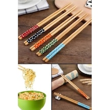 5 Çift Bambu Chopstick Desenli Yıkanabilir Çin Suşi Ramen Noodle Yemek Çubuğu Açık Ceviz