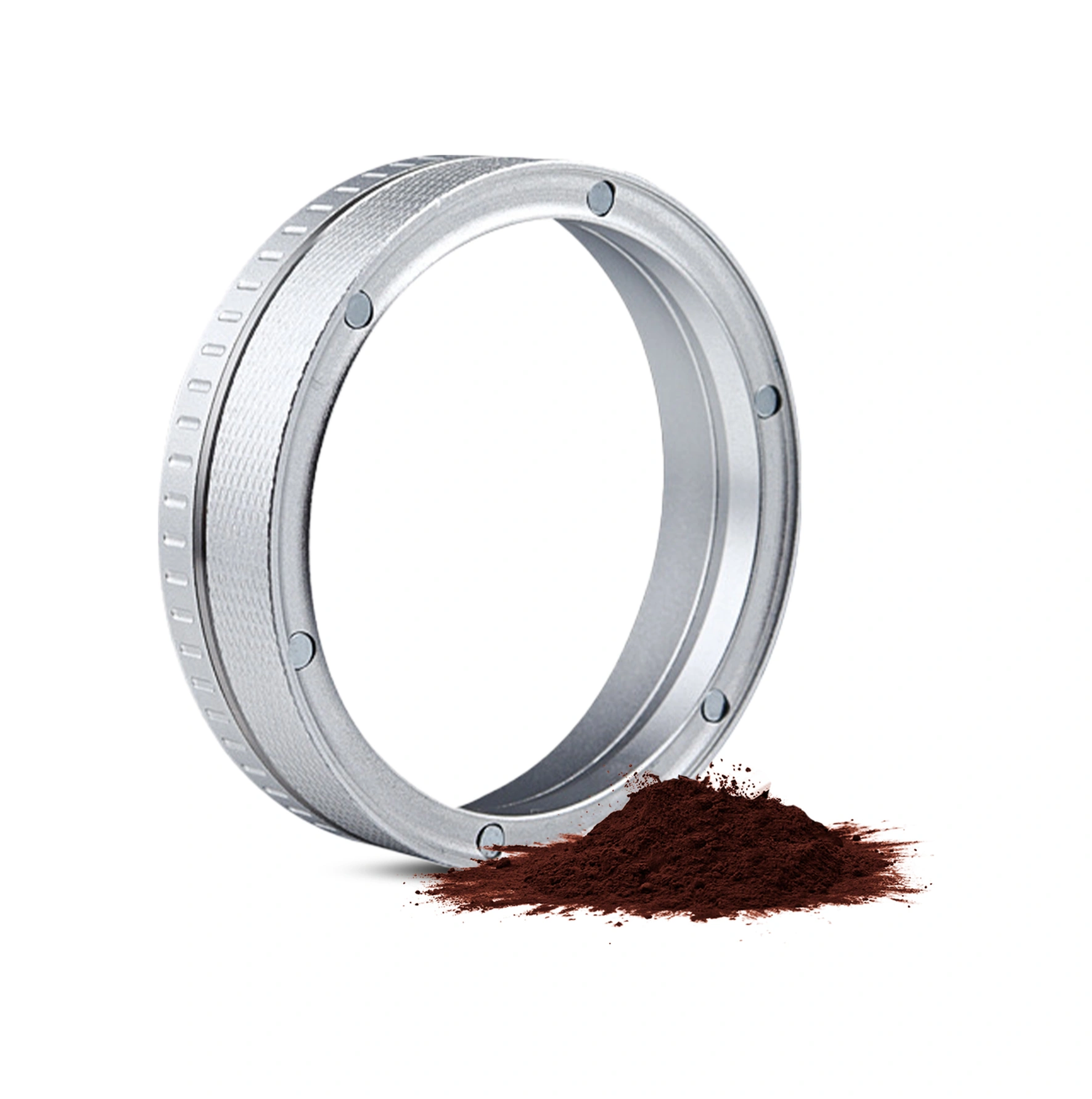 Kangvka Alüminyum Kahve Toz Toplayıcı Halka - 6 Mıknatıslı Tutma, Kaymaz Diamond Dokusu, 58mm Gümüş, Delonghi/breville Uyumlu Gümüş