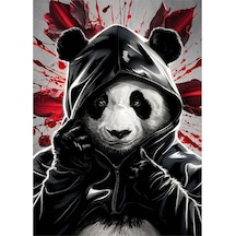 Siyah Kapşonlu Panda Modern Ahşap Tablo 35cm X50cm