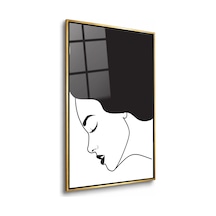 Minimal Kadın Silüeti Gold Çerçeveli Cam Tablo