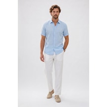Tudors Erkek Relax Fit Rahat Kesim %100 Pamuk Geniş Paça Keten Kumaş Çift Cepli Beyaz Pantolon-51132