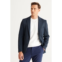 AC&Co / Altınyıldız Classics Erkek Siyah-lacivert Slim Fit Dar Kesim Mono Yaka Diagonal Desenli Ceket Lacivert - Siyah