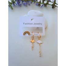 Dali Shop Gökkuşağı Bulut Figürlü 3'lü Küpe Gold