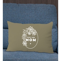 Bk Gift Anneler Günü Tasarımlı Premium Kumaş Haki Dikdörtgen Kırlent Yastık, Anneler Günü Hediyesi, Ev Dekorasyonu-4