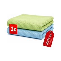 Mikrofiber Oto Cam Bezi 2'li Paket, Araba Pencere Temizlik Havlusu, Baklava Desenli Özel Kesim 50x70 Cm Mavi-yeşil