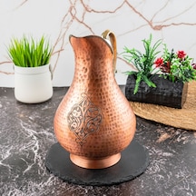 Gaziantep El Yapımı Bakır Sürahi 1800 Ml Osmanlı Motifli, Pirinç Kulplu, El Dövmesi Bakır Su Sürahisi