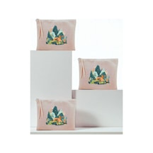 Doğa Baskılı 3'lü Makyaj Çantası 20x25 Cm - Kadın Doğum Günü Hediyesi Kadın Hediye Ürün