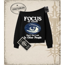 Tarzsokak Gotik & Grunge Streetwear Focus On Yourself Kayık Yaka Sweatshirt Siyah
