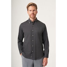 İmza Füme Düğmeli Yaka Gabardin Slim Fit Pamuklu Gömlek 1004265129 Antrasit