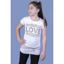 Toontoy Kids Toontoy Kız Çocuk T-shirt Love Varak Baskı Beyaz