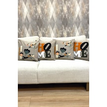 4 Lü Dekoratif Pamuklu Kırlent Kılıfı Seti 2 Home 2 Çiçek Modern Boho Etnik Bej Bej