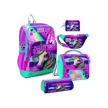Coral High Kız Çocuk Pembe Su Yeşili Unicorn Desenli Beşli İlkokul Okul Çanta Seti