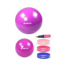 Delta- 65 cm-25 cm Pilates Topu 3'lü Squat Bandı Egzersiz Direnç Lastiği Pilates Topu Pompası Seti