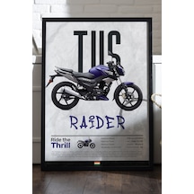 Tvs Raider Siyah Ahşap Çerçeveli Poster, Dekoratif Motosiklet Duvar Tablosu