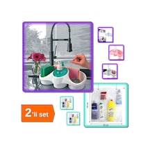 Buççin Online Mağaza Sünger Hazneli Sıvı Sabunluk Deterjanlık + 8 Cepli Askılı File Mutfak Banyo Organizer - 2li Set K3c2 Çok Renkli
