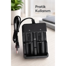 Çift Yuvalı Kablolu Pil Şarj Cihazı Kompakt Gövdeli Pratik Kullanım Siyah Şarj Aparatı
