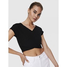 Only Kadın Siyah Short Top Çapraz Crop - 15230889 001