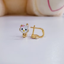 22 Ayar Altın Kaplama Pembe Tokalı Kedi Model Gümüş Çocuk Küpesi