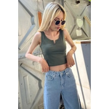 Madmext Mad Girls Önü Detaylı Haki Crop Top Mg362-haki Haki