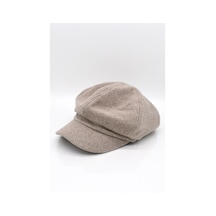 Külah Kadın Kasket Yün Flat Cap Vizon Şapka Vizon Standart