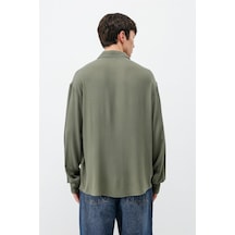 Vamos Hafif Dokulu Oversize Gömlek Haki