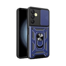 Galaxy Uyumlu A25 Kılıf Sürgülü Kamera Koruyucu Manyetik Standlı Tank Koruma Pazarplus Mavi