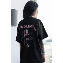 Sevbano Metallica Rock Metal Müzik Grubu Sırt Baskılı Unisex Oversize Tiş Siyah