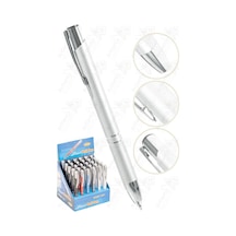 Kısa Boylu Metal Tükenmez Kalem 1 Adet Mavi Renkli Cep Kalemi Tükenmez Basmalı Mikro 1001 Mekanizmalı Tükenmez Beyaz