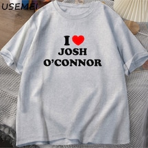 Flood Of Style Josh O'connor'u Seviyorum T-shirt Büyük Boy Erkekler Pamuk T Yaz Kısa Kollu Uni Gri