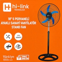 Hi-link 18 İnç Sanayi Tipi Vantilatör 5 Metal Kanatlı Ayaklı Fan 2 Yıl li