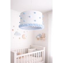 Bebek Odası Avize El Yapımı Çiçekli Kumaş Aydınlatma 30x20 Cm Silindir Dekoratif Modern Tasarım Mavi
