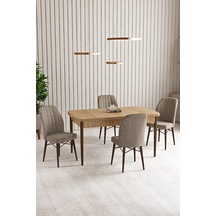 Vale Meşe Desen 70 x 114 Açılabilir Mdf Mutfak Masası 4 Sandalye Cappicino