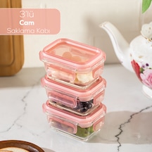 Porsima 4375 3lü Kilitli Sızdırmaz Kapaklı Yiyecek Erzak Saklama Kabı Seti - Cam Saklama Kabı - 150ml Pudra Pudra