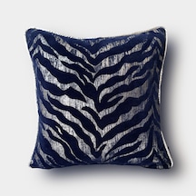 "navy Zebra" Desenli Kırlent Kılıfı - 45x45 - Gümüş Lacivert - Gümüş