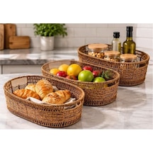 Üçlü Oval Rattan Sepet Açık Kahverengi